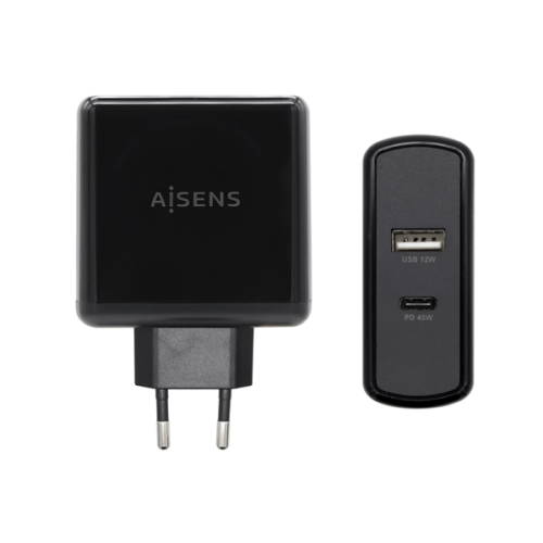 AISENS Carregador USB-C PD3.0 45W + USB-A 12W - Preto ASCH-2PD45A-BK by Aisens