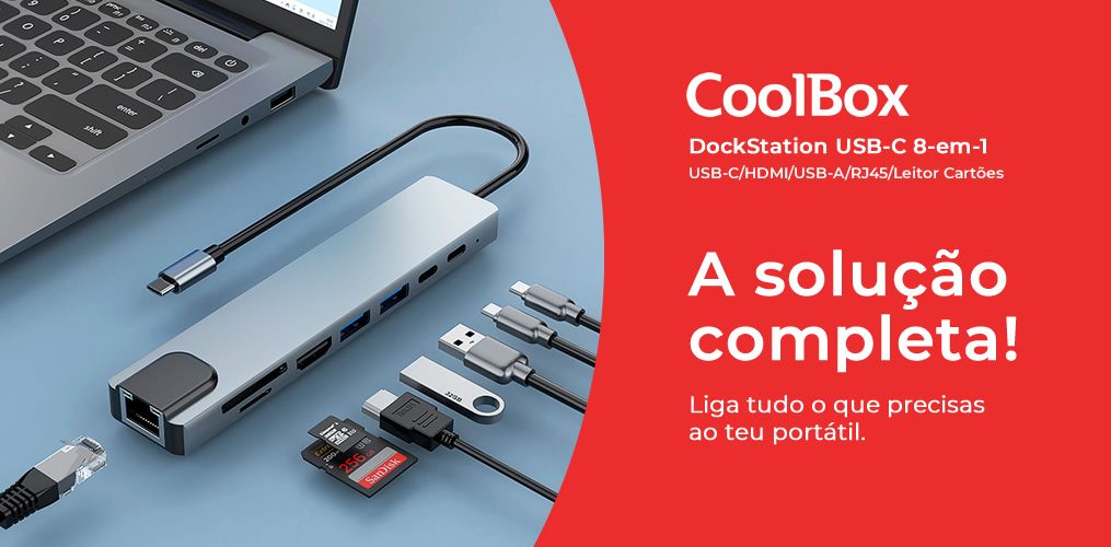 Coolbox DockStation USB-C 8-em-1 (USB-C/HDMI/USB-A/RJ45)
